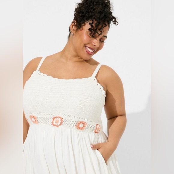 TORRID Maxi Crochet Detail Trapeze Dress GRANNY SQUARE CROCHET SIZE large 00X - Picture 3 of 13